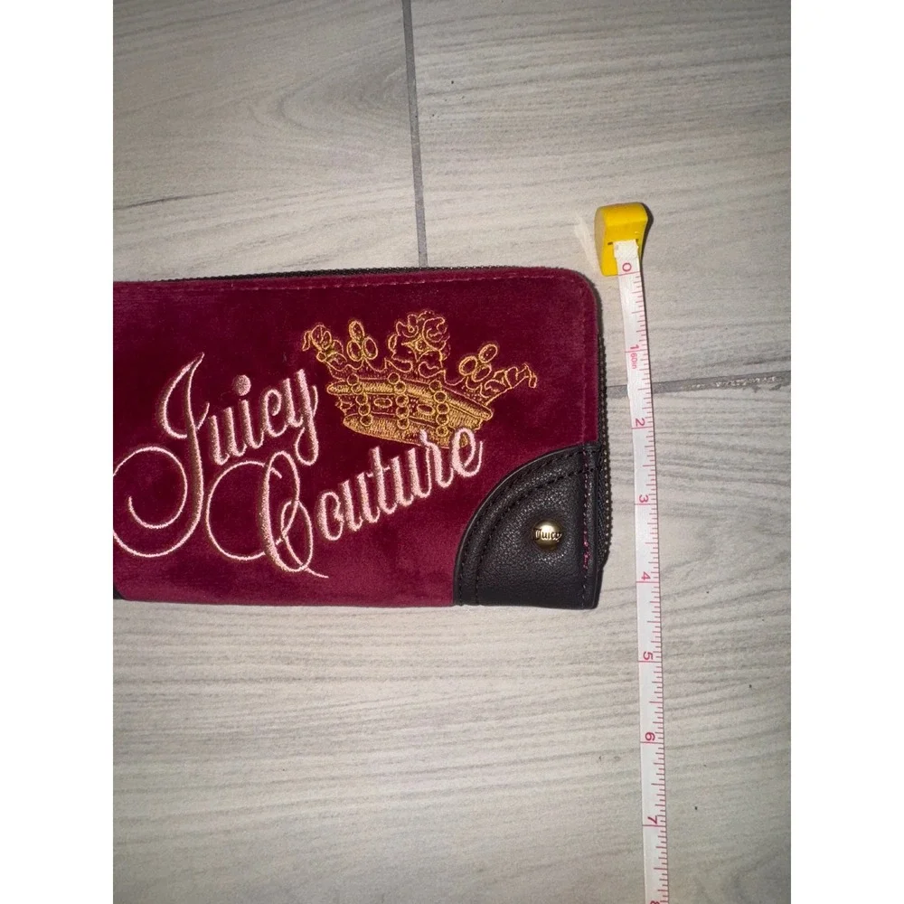 NWT Juicy Couture Plum Berry Velour Zip Around Wallet Gold Crown Logo
